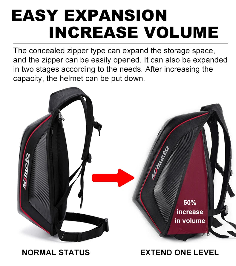 CFMOTO CENTRIC Carbon Fibre Motorcycle Backpack — Waterproof Hard Shell Helmet Bag