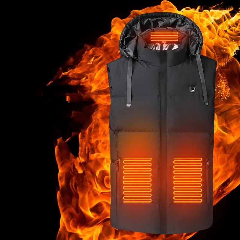 Men's 7-Zone Electric Heating Vest | Hooded Sleeveless Thermal Coat | No Power Bank