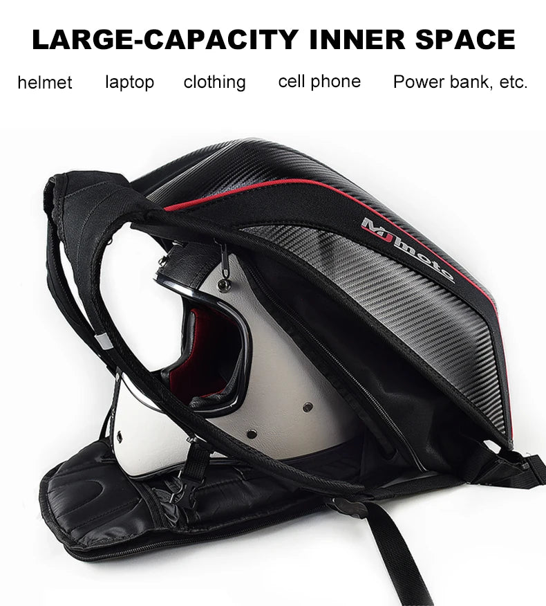 CFMOTO CENTRIC Carbon Fibre Motorcycle Backpack — Waterproof Hard Shell Helmet Bag