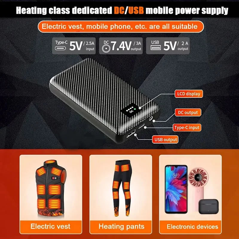 Power Bank for Heated Riding Gear — DC 7.4V for Heated Vest, Jacket & Gloves