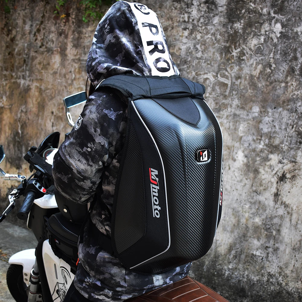 CFMOTO CENTRIC Carbon Fibre Motorcycle Backpack — Waterproof Hard Shell Helmet Bag