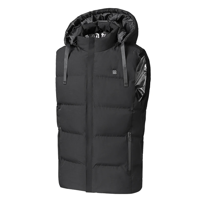 Men's 7-Zone Electric Heating Vest | Hooded Sleeveless Thermal Coat | No Power Bank