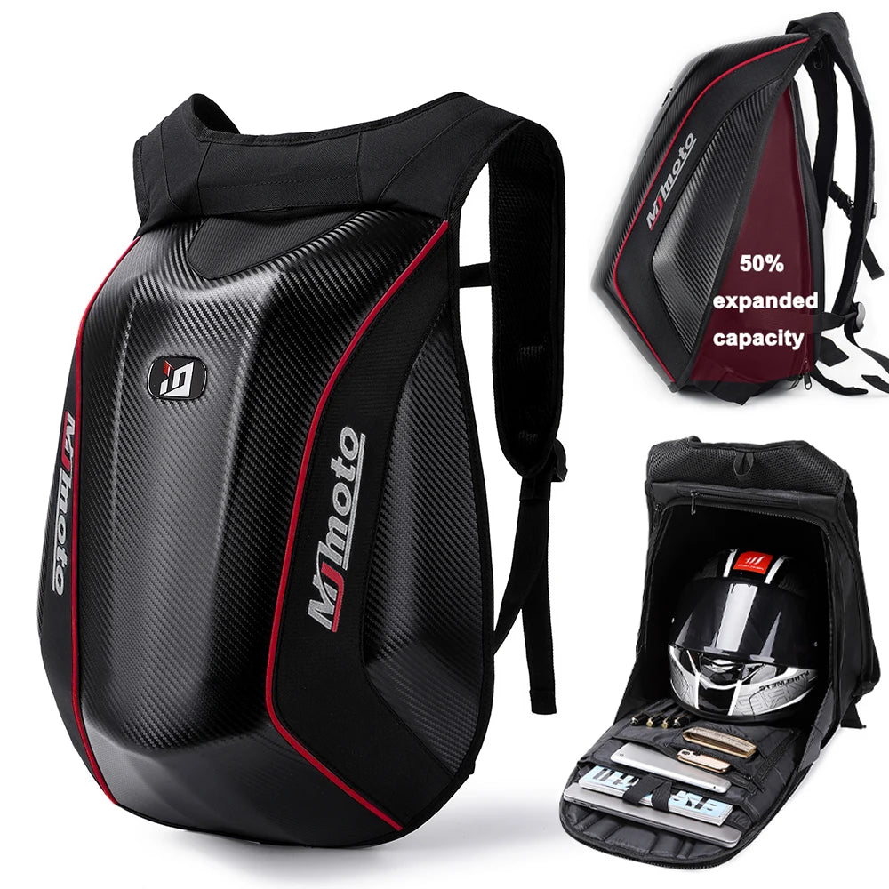 CFMOTO CENTRIC Carbon Fibre Motorcycle Backpack — Waterproof Hard Shell Helmet Bag