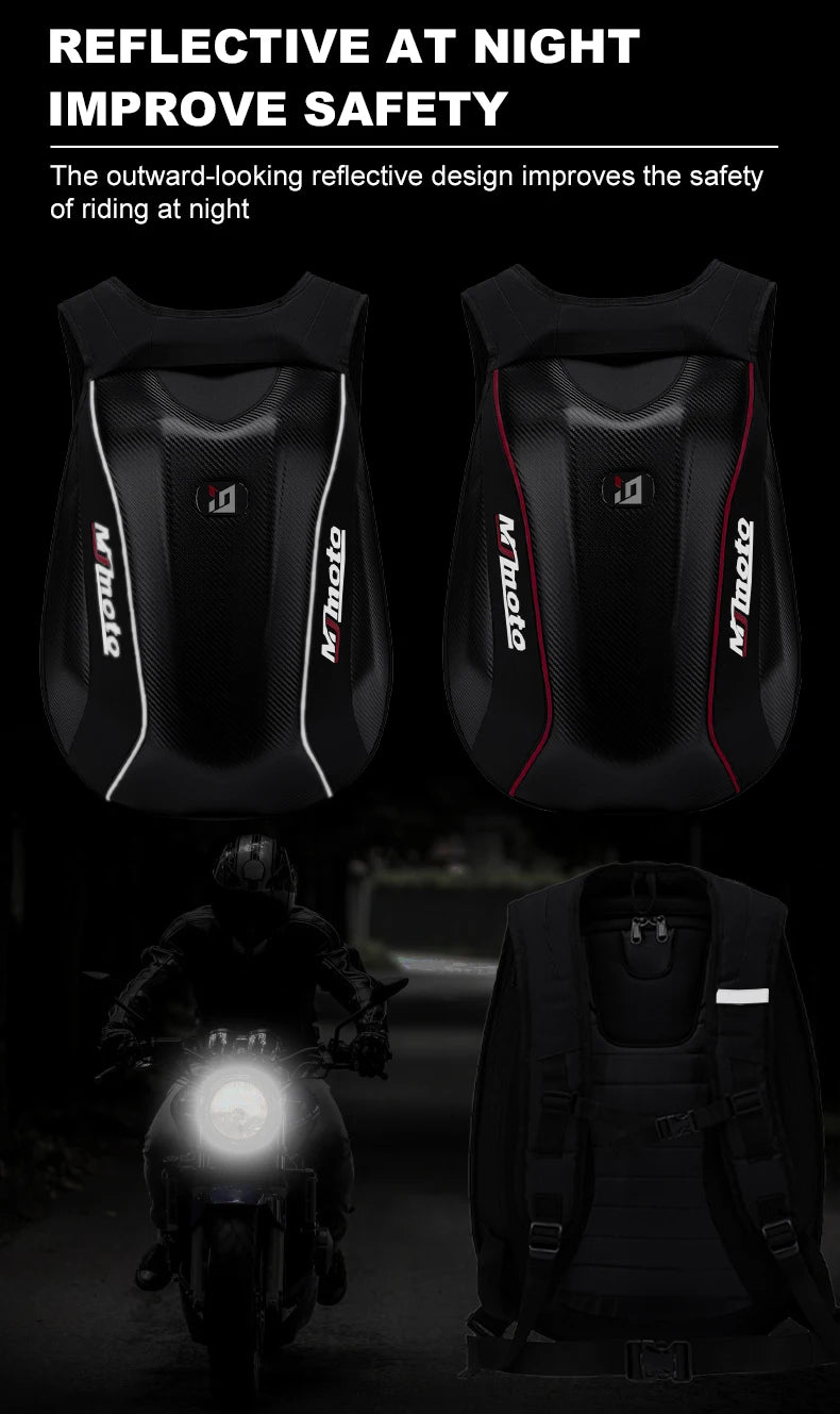 CFMOTO CENTRIC Carbon Fibre Motorcycle Backpack — Waterproof Hard Shell Helmet Bag