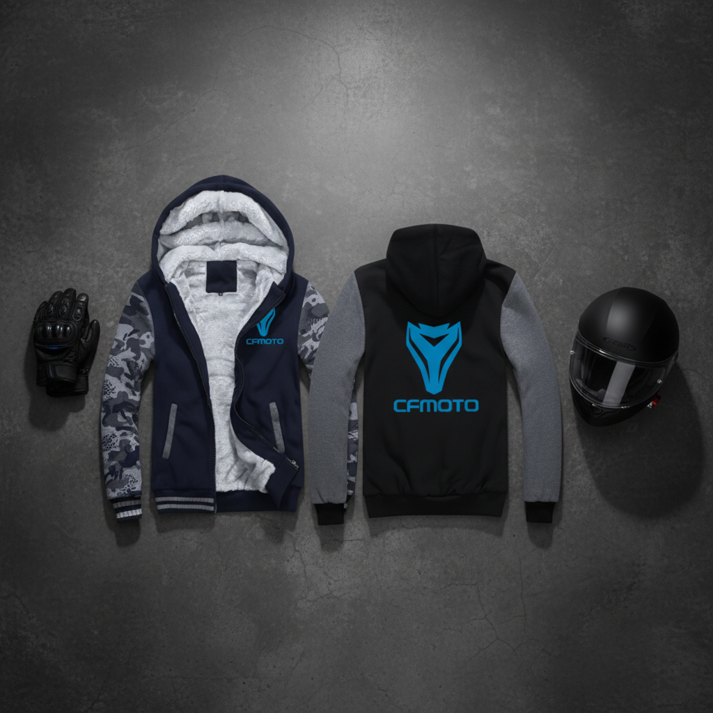 CFMOTO hoodies flat lay both styles