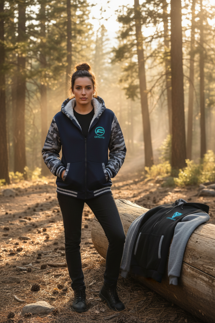 Female model CFMOTO hoodies
