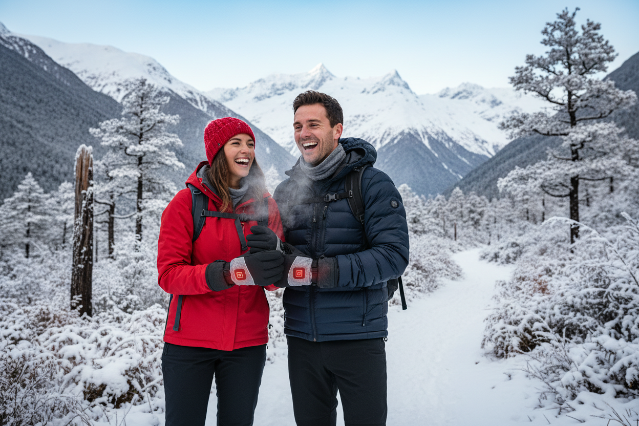 Man and Woman Wearing Heated Gloves