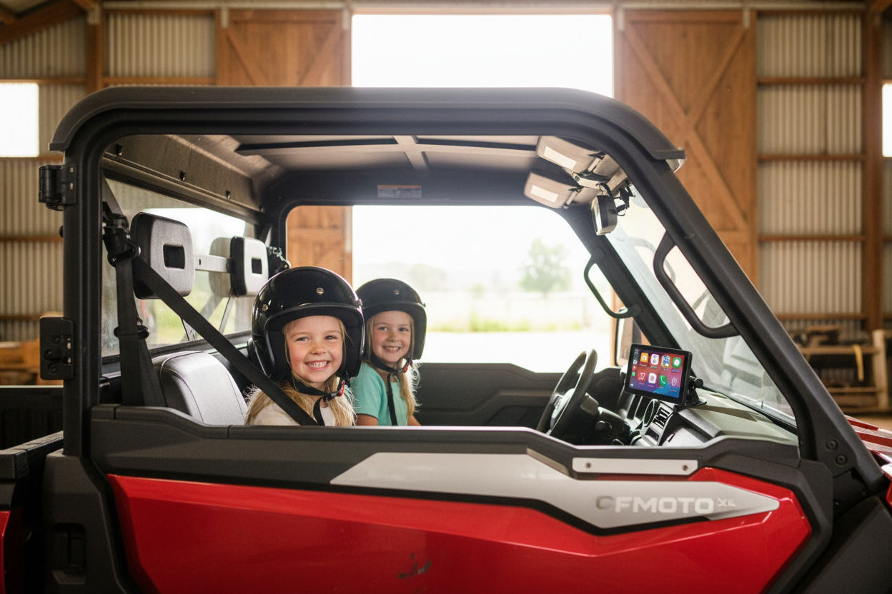 U10 Pro XL - Kids in back, doors shut, monitor on dash